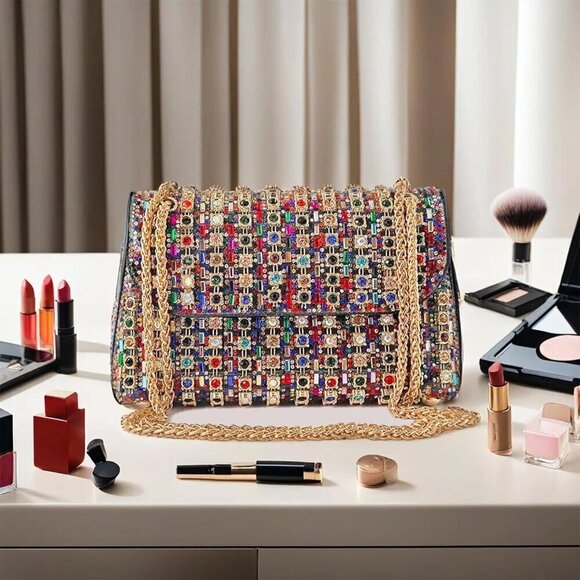 Women Gold Rhinestone Sparkling Evening Clutch Bag for Women, Ideal for Weddings - Picture 2 of 9